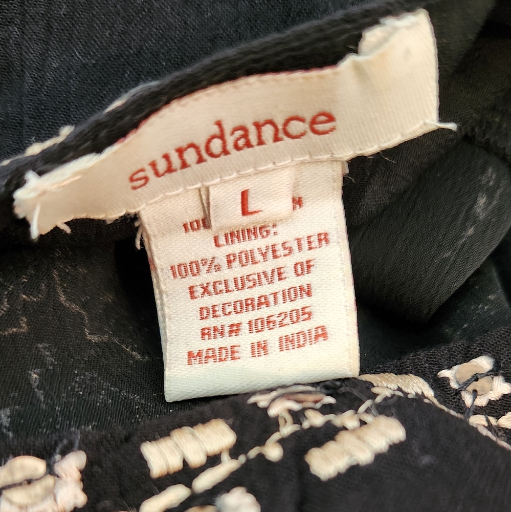 Women's Sundance Black Blouse With Cream/Tan Embroidery, Size L - Picture 2 of 16